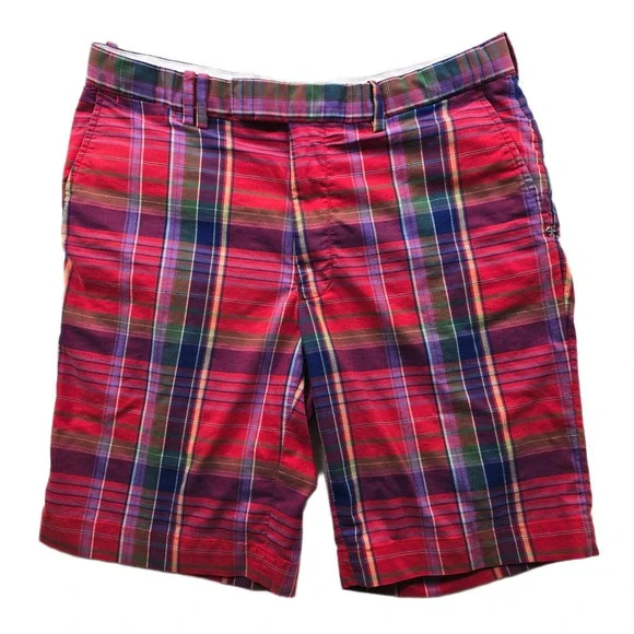 RLX Ralph Lauren Golf Shorts Mens 34 Red Multi Plaid Cotton Blend Performance - Picture 1 of 8